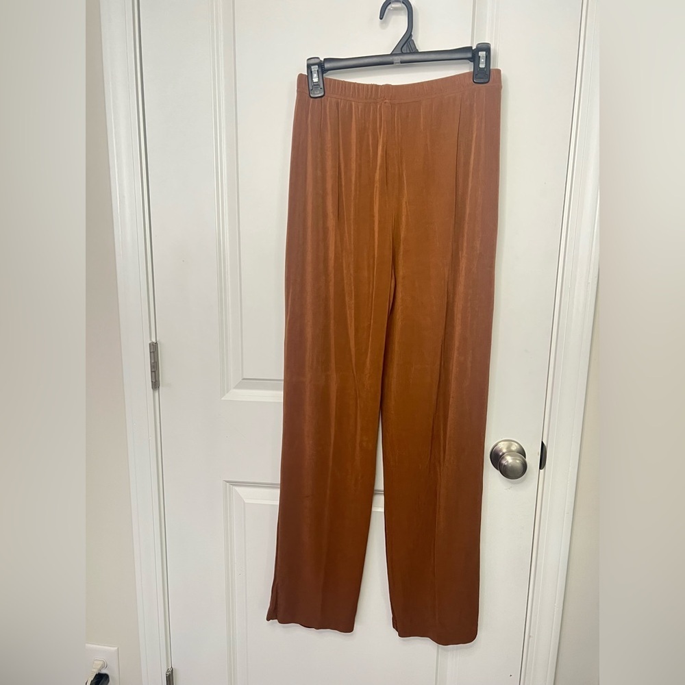 Vtg N TOUCH Brown Elastic Waist Slinky Wide Leg Pants Sz Medium